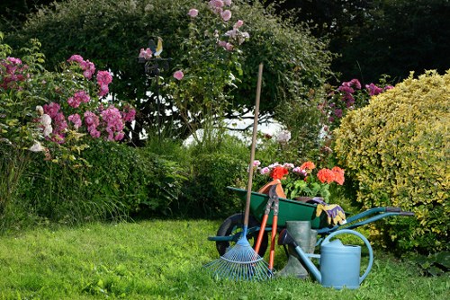 Landscaping team working safely in a garden