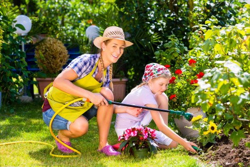 Reusable landscaping materials and compostable waste arranged for recycling and charity reuse